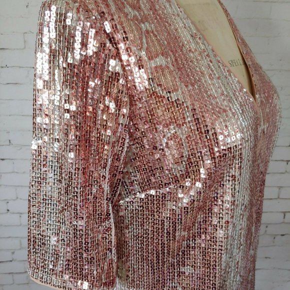 ❤️SOLD❤️Donna Morgan Copper Pink Sequins Animal - Picture 4 of 7